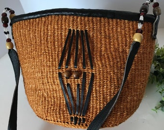 Vintage Boho Raffia Straw Woven Handbag Purse With Genuine  display picture 2