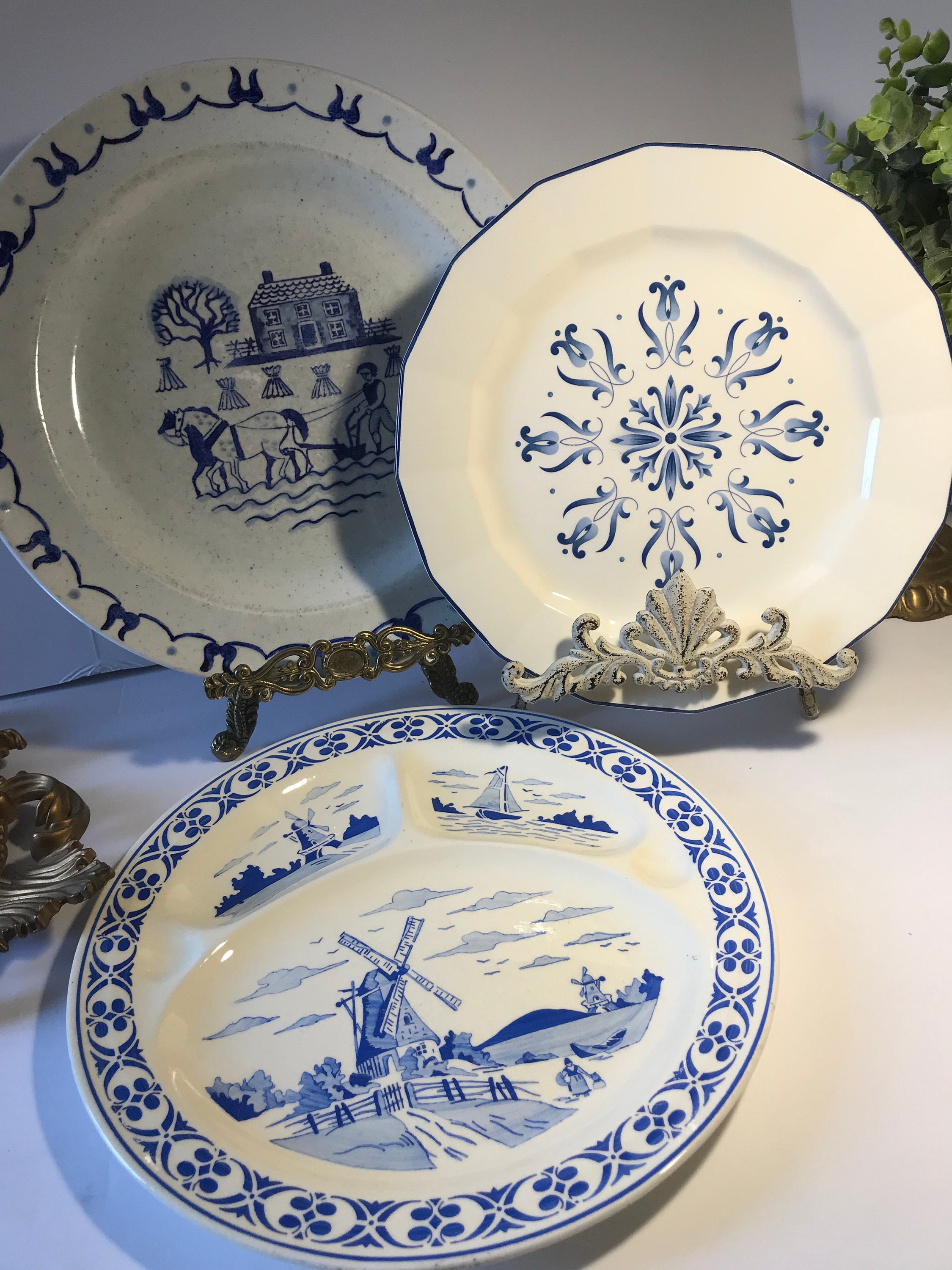 Vintage Blue and White Mix and Match 3 Dinner Plates Etsy