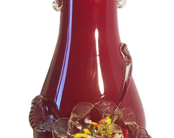 ヴィンテージの赤いツイストステムガラス花瓶：フリルトップ - Etsy 日本