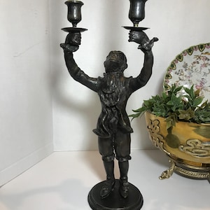 Antique bronze large monkey candelabra, Vintage metal bronze monkey double arm candle holder, Vintage monkey statue, Antique monkey decor