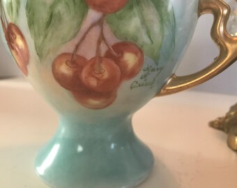 ヴィンテージ磁器ティーポット、手描き・サイン入りヴィンテージ