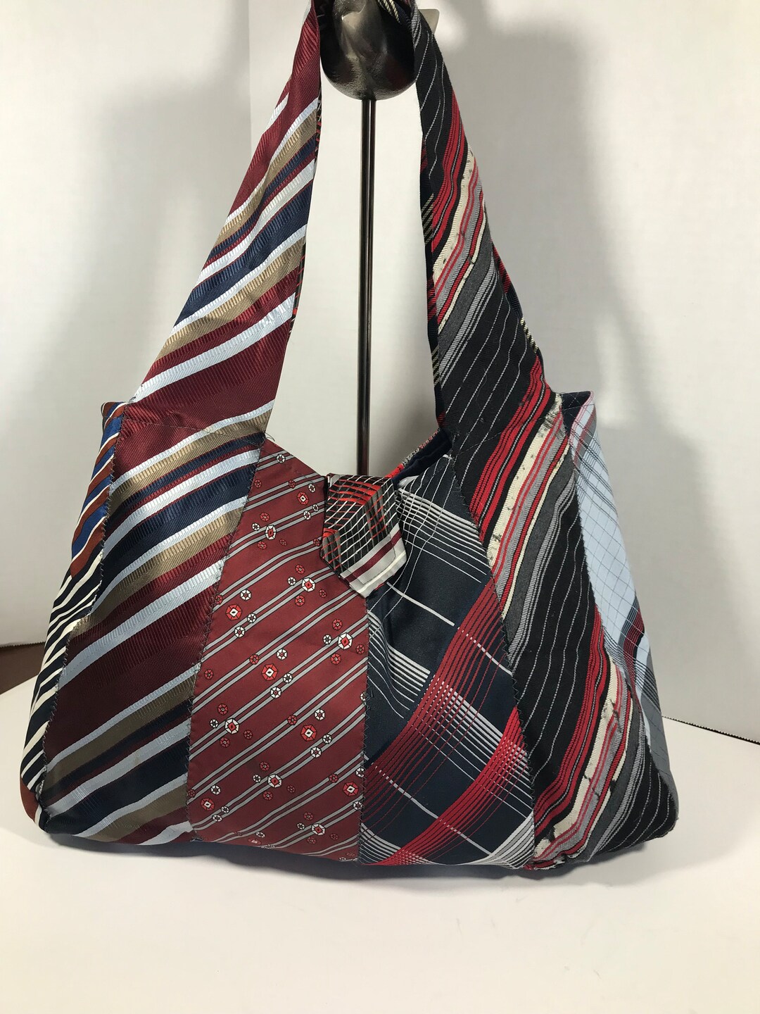 Vintage Men's Tie Purse Handbag Tote, Vintage Handmade Necktie Slouchy