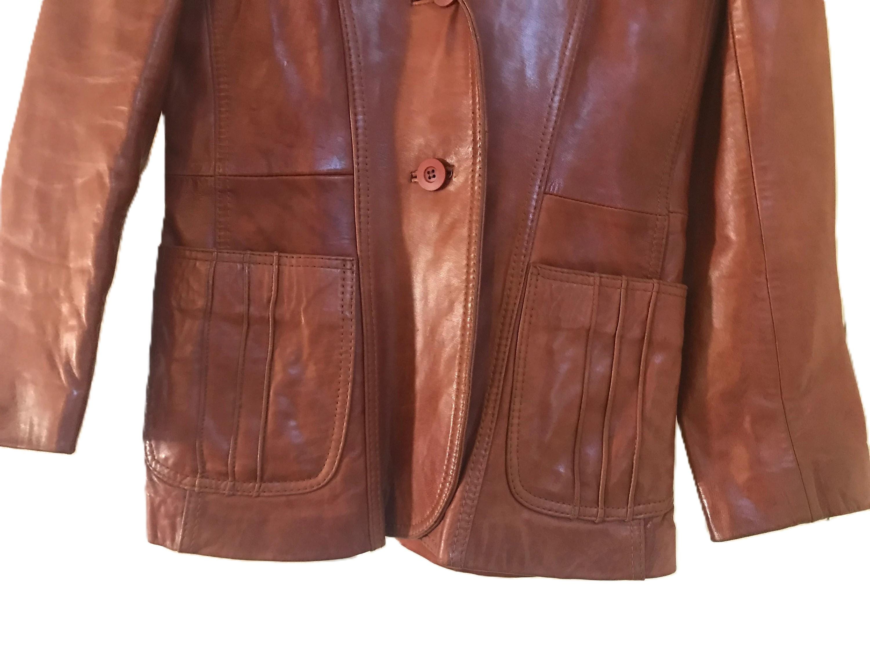 Vintage Beau-geste Leatherware 70s Brown Leather Jacket Coat 