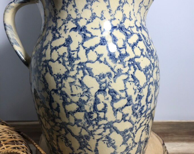 Vintage Roseville Pottery Blue and Offwhite Stoneware Large Water