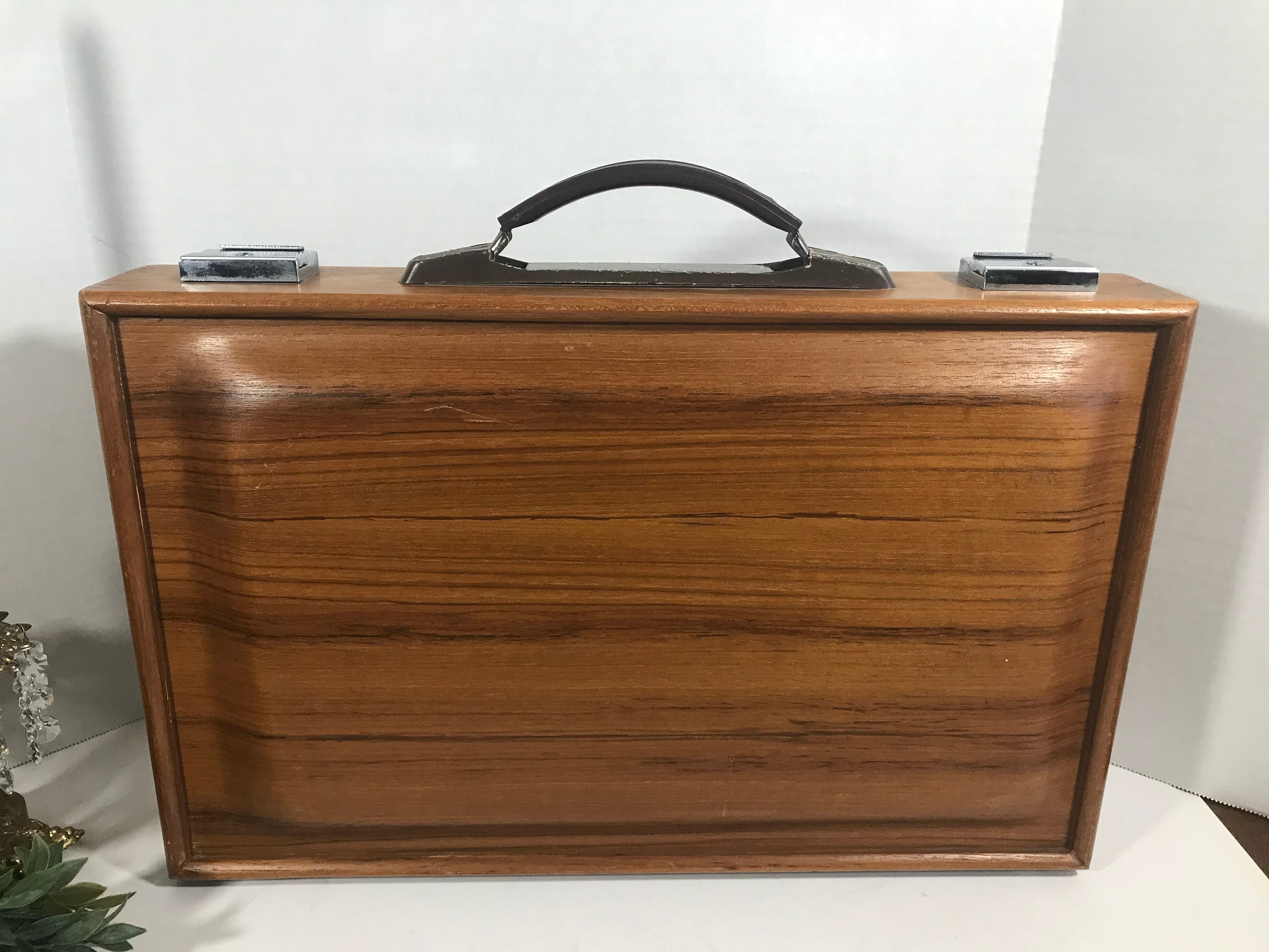 Vintage Mid-century Modern Wooden Briefcase – MCM Locking Case W