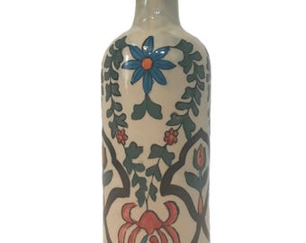 Jarrón de cerámica con forma de botella, jarrón de cerámica pintada, jarrón floral bohemio, jarrón botánico, jarrón con forma de botella, jarrón de cerámica pintado a mano, jarrón único