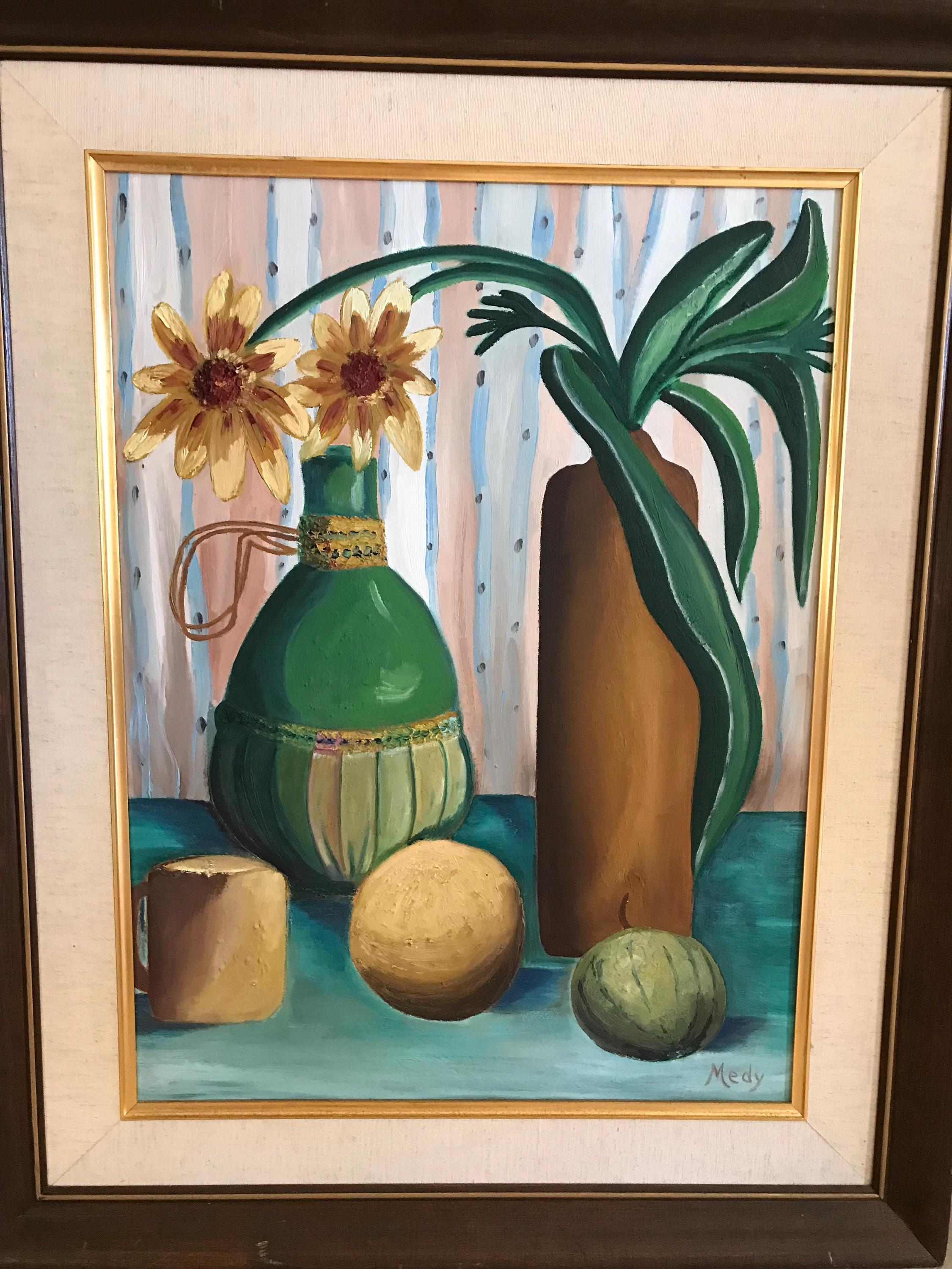 M272 Vintage 70s カリフォルニア タワー アート 額縁 Vintage 1970s Original Still Life Painting Signed Framed Floral