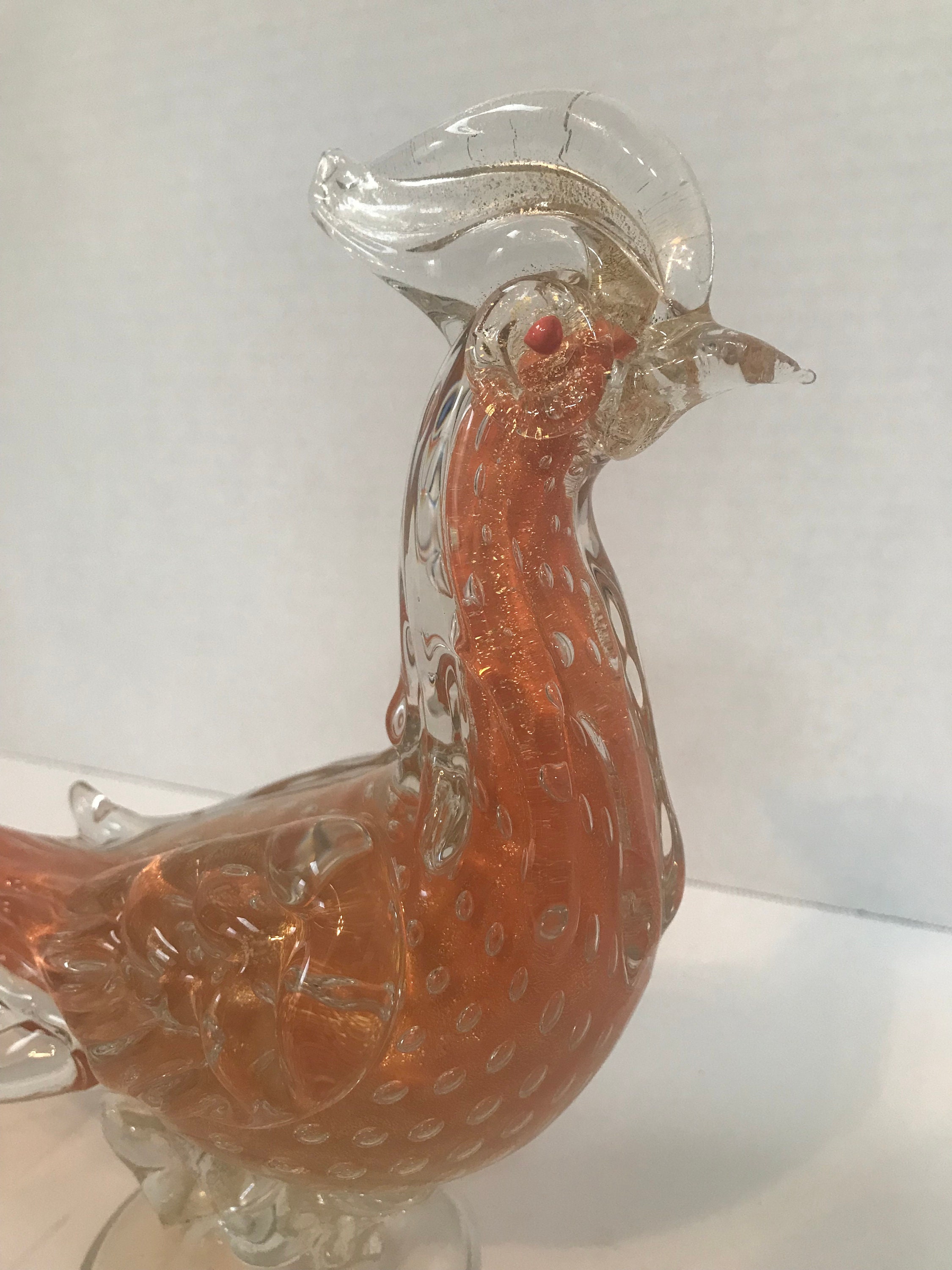 イタリアのムラーノオレンジアートガラス15インチの大きなキジの鳥の