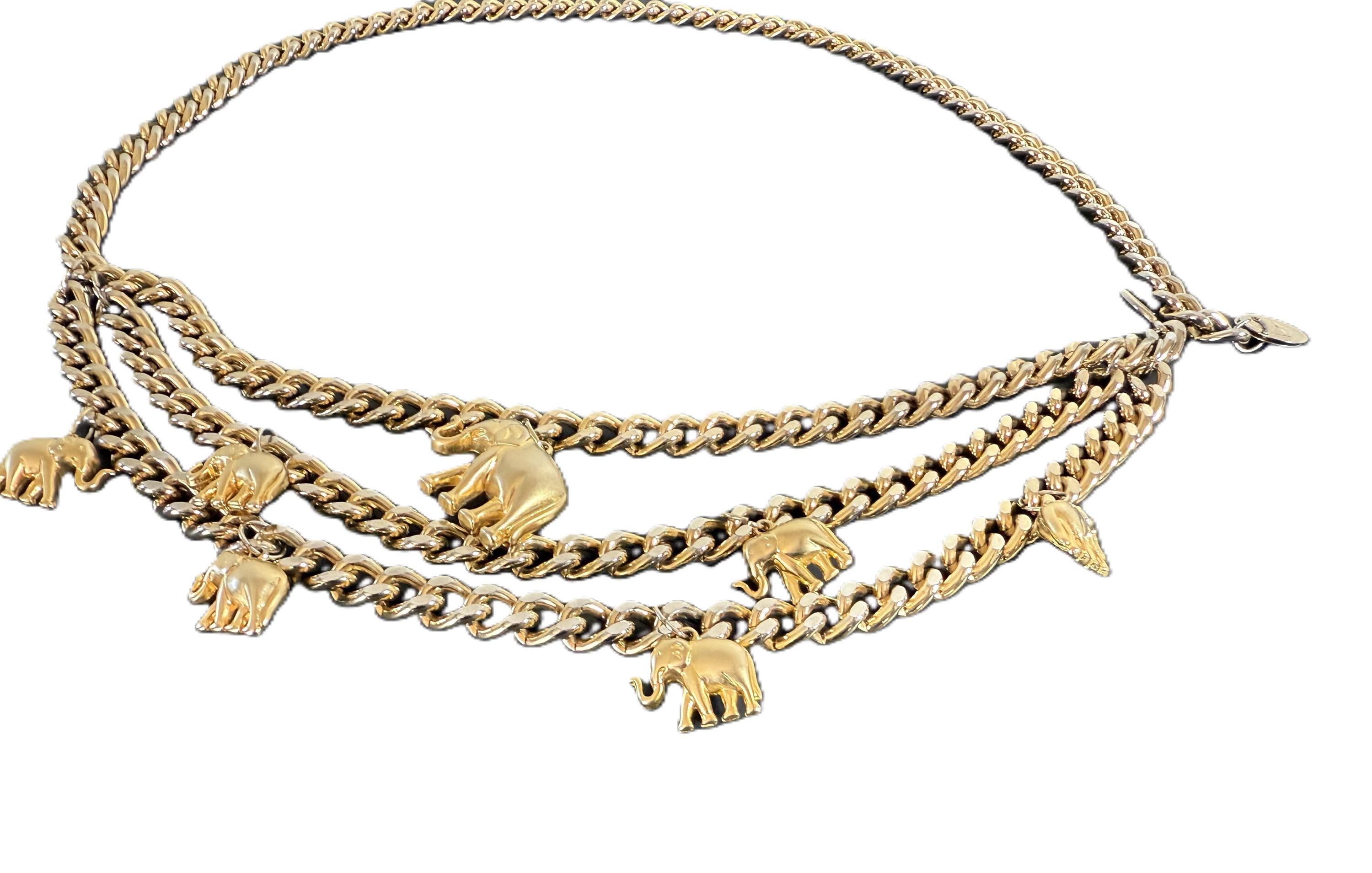 Vintage 80s 90s Gold Elephant Chain Link Belt Maximalist Statement Extravagant 90s Vintage Gold Elephant Metallic Belt Gold Chain Belt With  main image 3