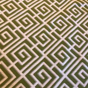 Vintage vibrant green Greek Key pattern print fabric remnant, green Mykonos Key home decor fabric remnant, green retro fabric 56x74&quot;