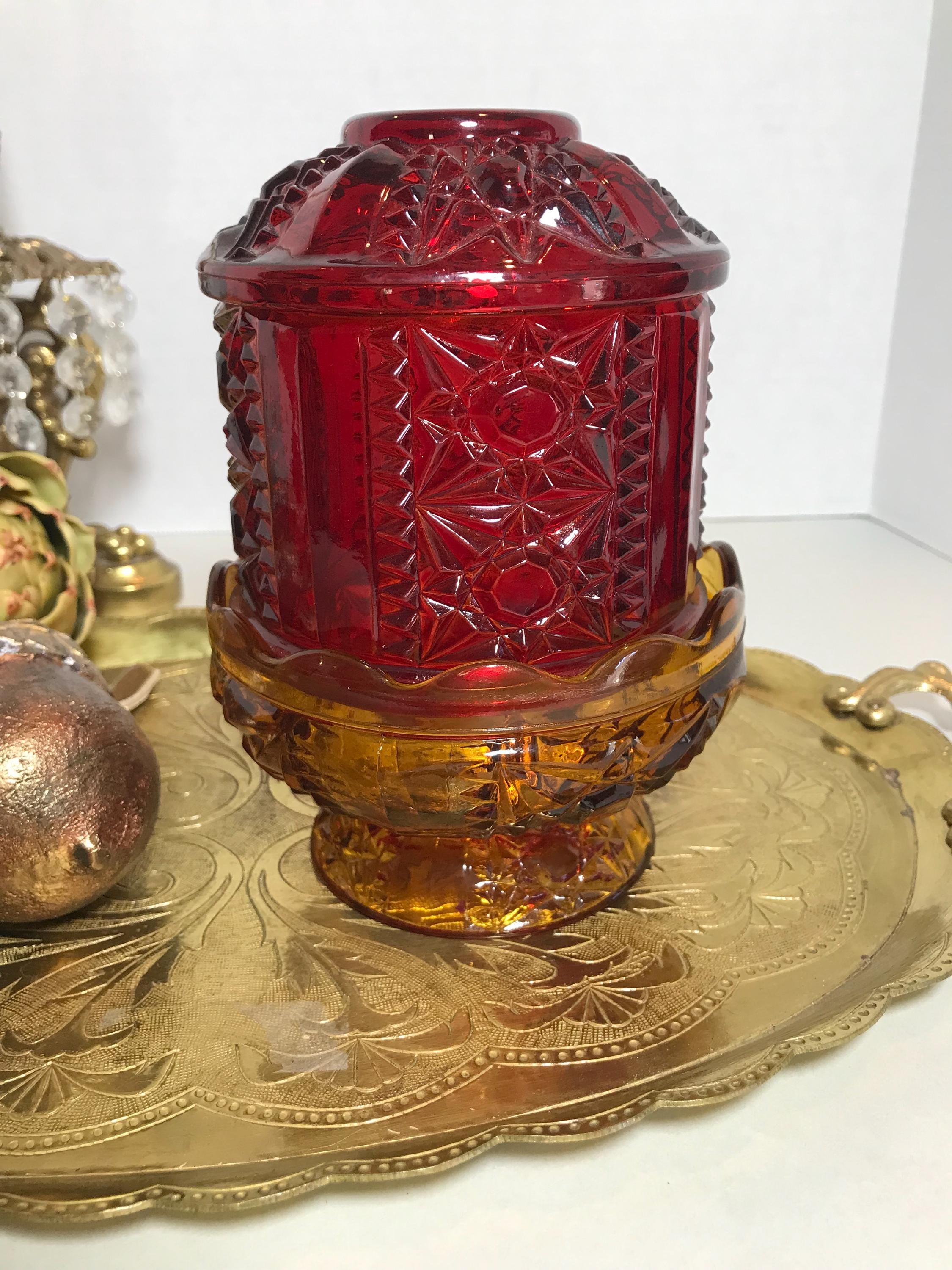 Vintage Glass Fairy Lamp, Vintage Indiana Glass Fairy Lamp