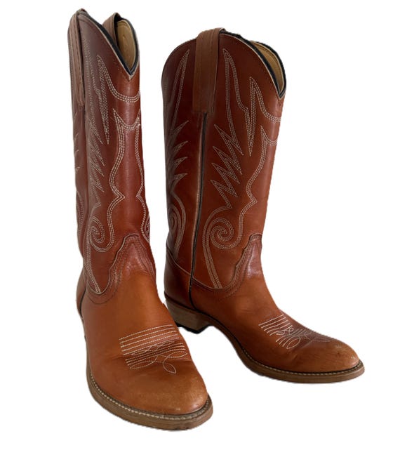 FRYE ウエスタンブーツ レザー ブラウン Frye Leather Cowboy Boots Natural Brown Western Boots White Stitch