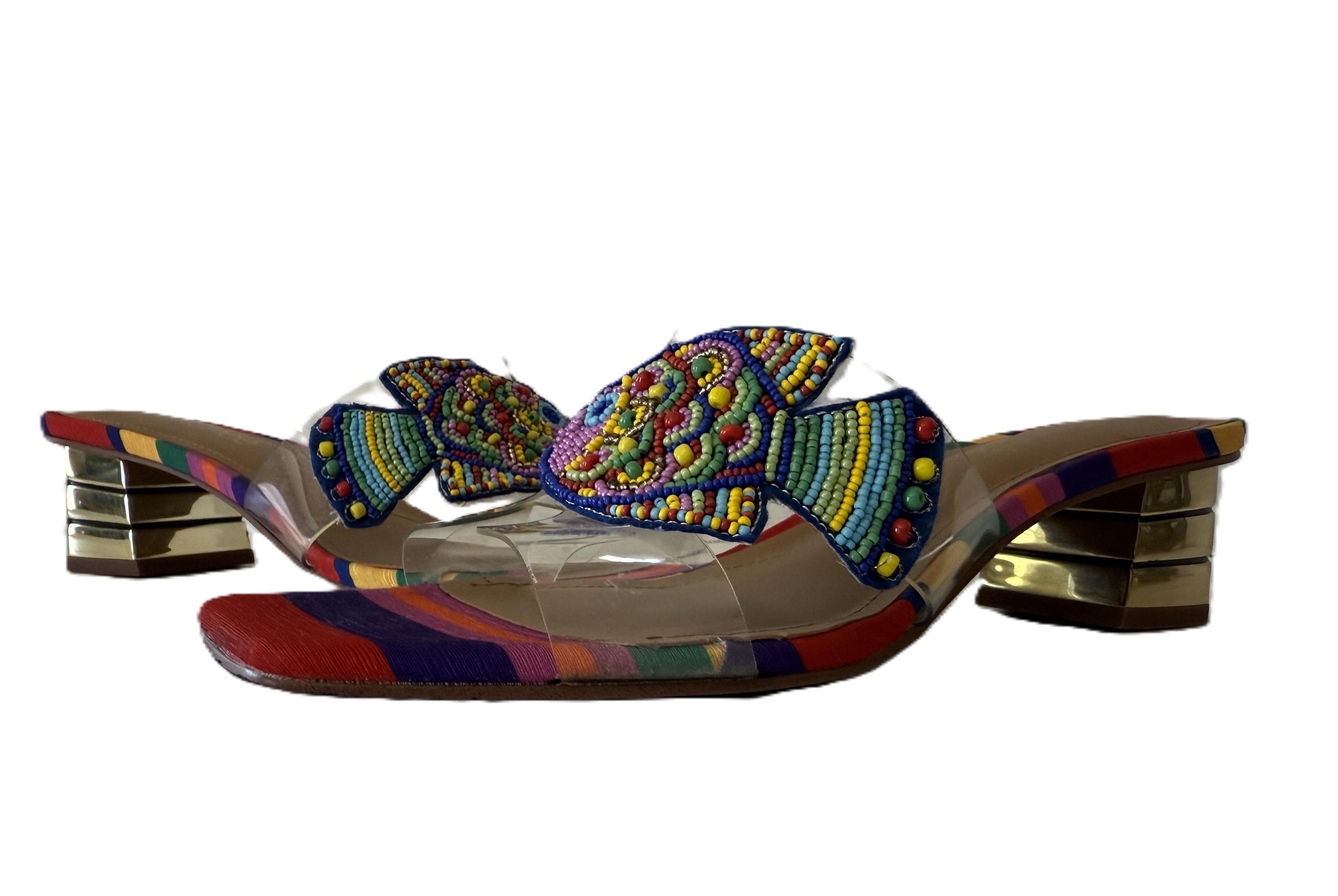 Vintage J Renee Beaded Fish Mules Size 8.5 – Striped Silk Heels