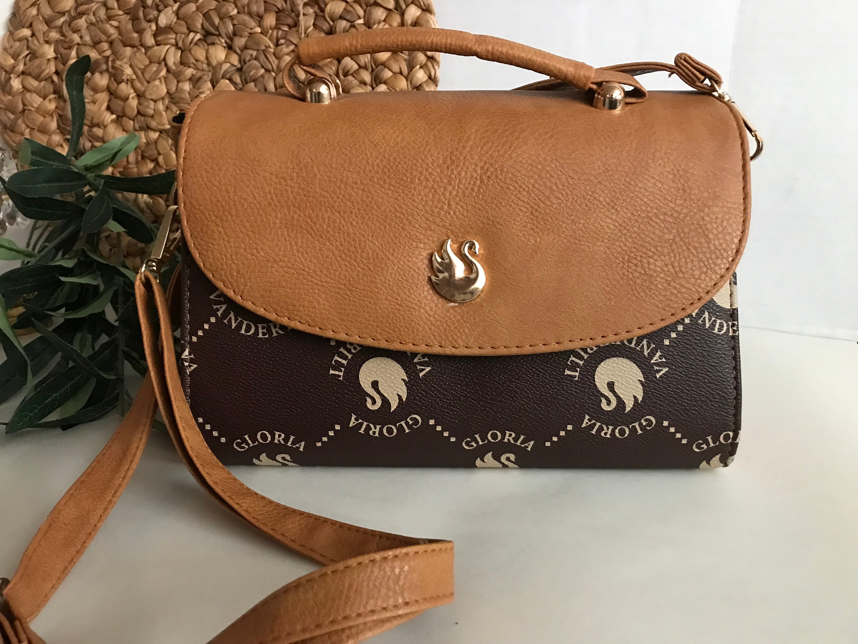 Gloria Vanderbilt faux leather backpack ladies Vintage 80s Gloria Vanderbilt Brown Faux Leather Shoulder  main image 2