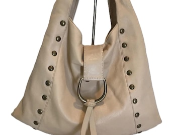 Donald Pliner large genuine leather hobo style purse, Donald Pliner hobo style large leather bag, Donald Pliner leather large tan tote