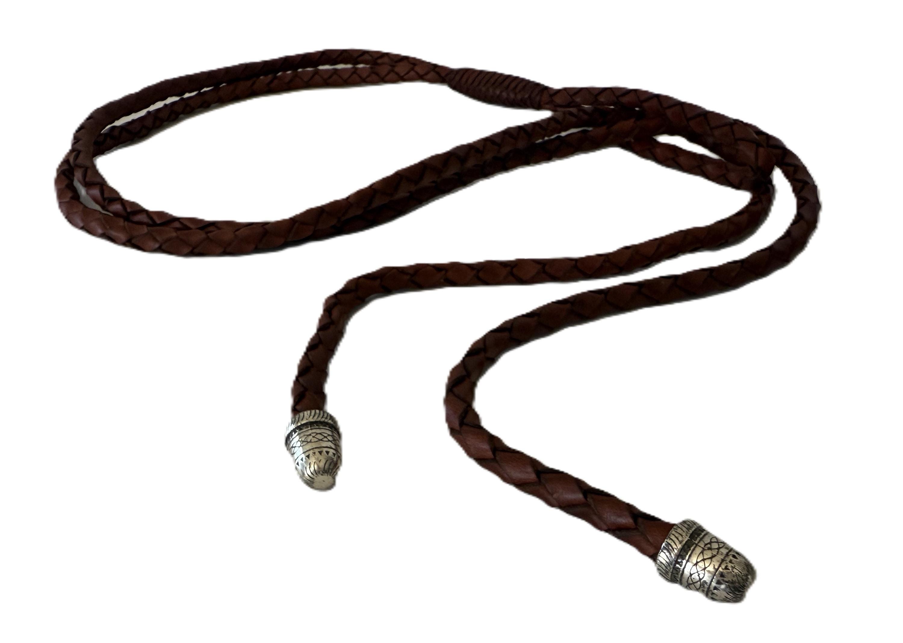 Vintage Genuine Leather Braided Belt With Silver Tip Detail  display picture 2