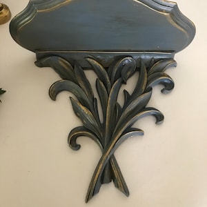 Vintage ornate wood wall sconce, Vintage wooden wall sconce steel blue with gold accents, wall sconce wall decor, ornate blue wall sconce