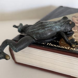 Vintage Cast Iron Frog Door Knocker, Verdigris Patina Garden Decor