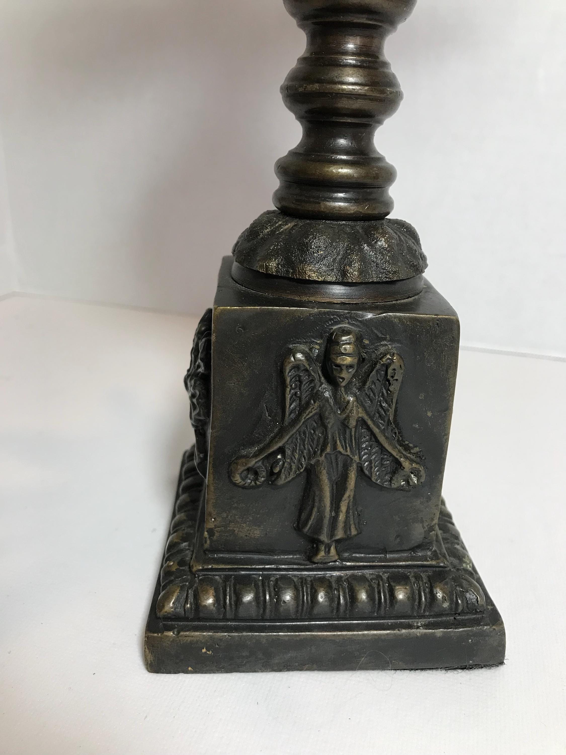 20世紀のヴィンテージブロンズと大理石の壷型パームキャンドルホルダー