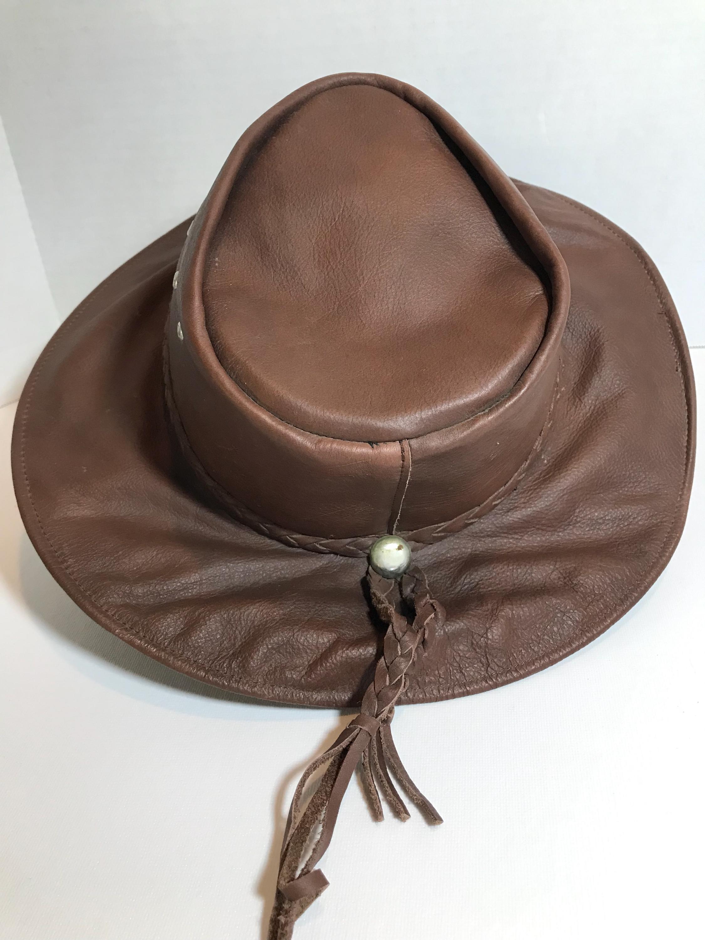 Vintage Brown Leather Safari Style Hat, Vintage Mexico Brown 
