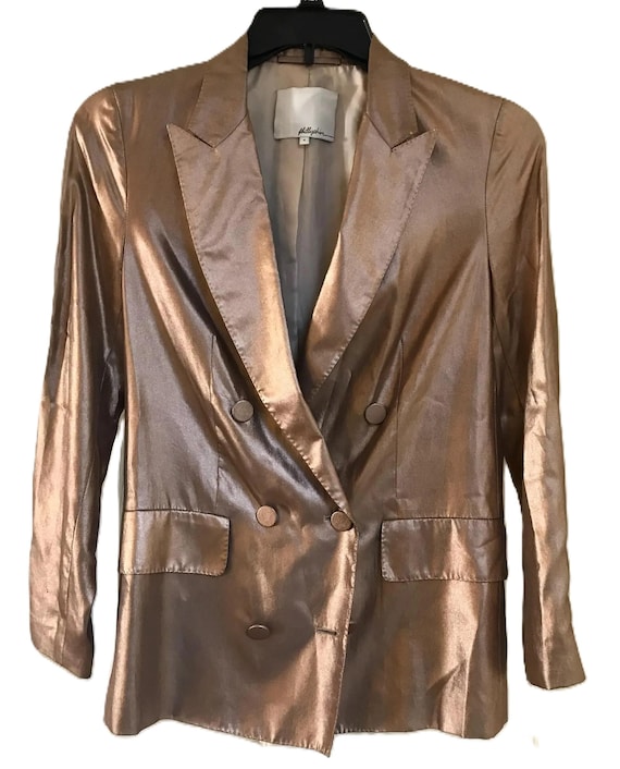 3.1 Phillip Lim metallic blazer, size 4, 3.1 Phillip Lim 100% silk pink champagne metallic blazer jacket, Phillip Lim metallic blazer coat