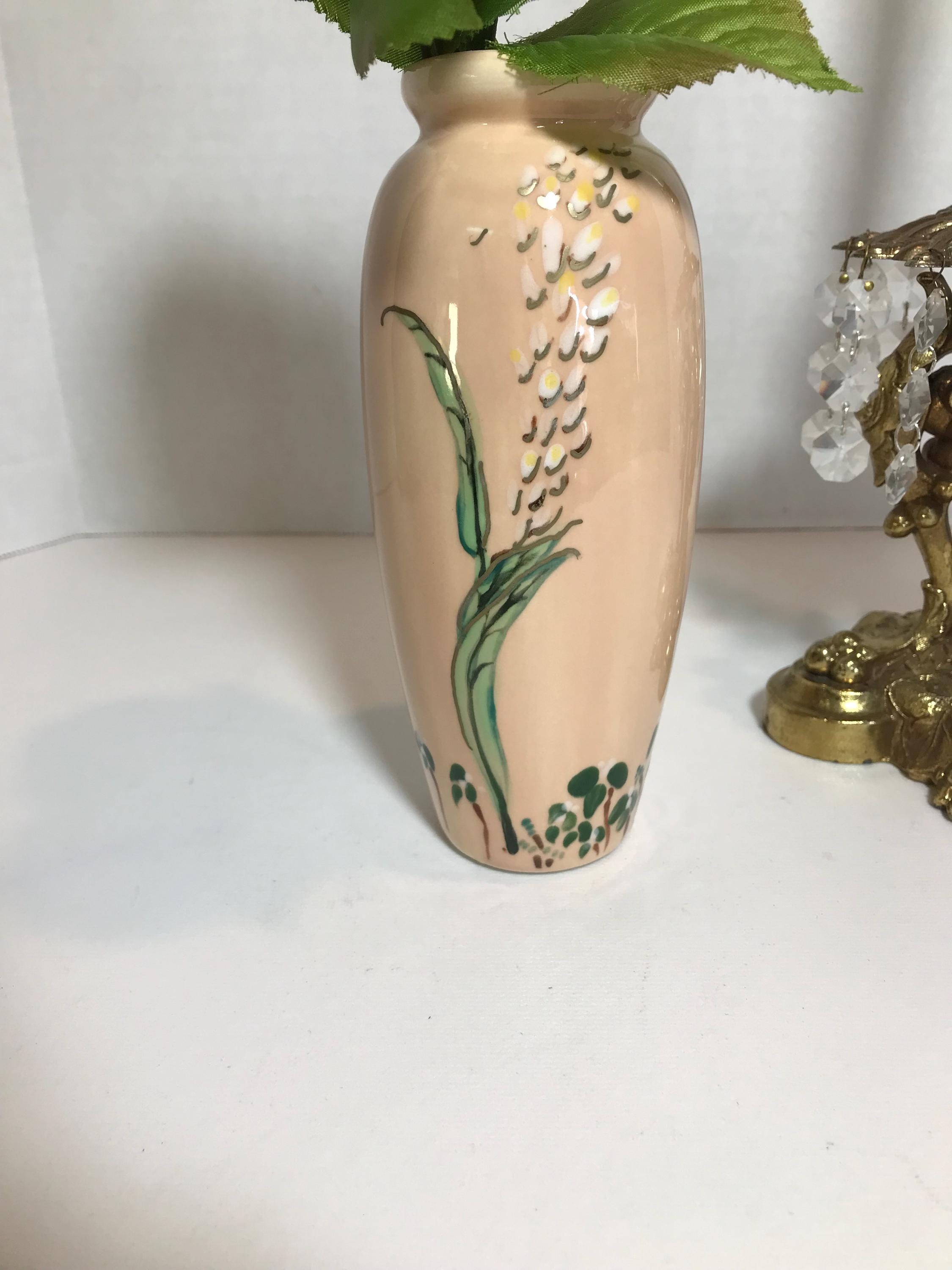 花柄手描き陶磁器花瓶 ヴィンテージの手描き花柄小花瓶、ヴィンテージの花柄小陶磁器つぼみ