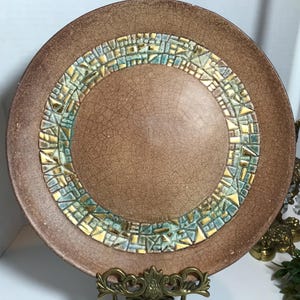 Vintage Mid Century Sascha Brastoff ceramic serving plate, signed, MCM Sascha Brastoff crackle and tile finish ceramic platter, Sascha B