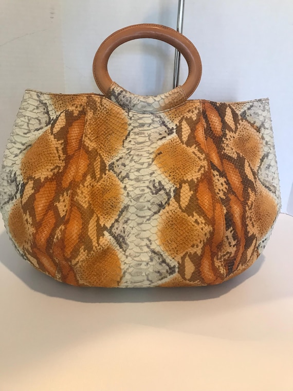 Snake Skin Python Print Handbag LA MAREY 100% Genuine Python