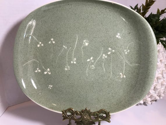 Vintage Russel Wright Harkerware White Clover Green Platter