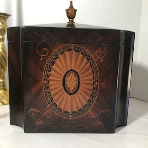 Vintage 90s large desk box wood hinged box, wood veneer table box, dark veneered wood desk chest, dark wood storage box, elegant wood box