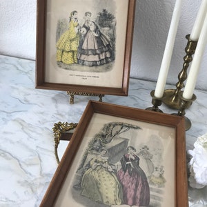 Vintage 60s Victorian reproduction wall art in original wood frame, Cottagecore boho art, Victorian lady fashion art, girls room decor