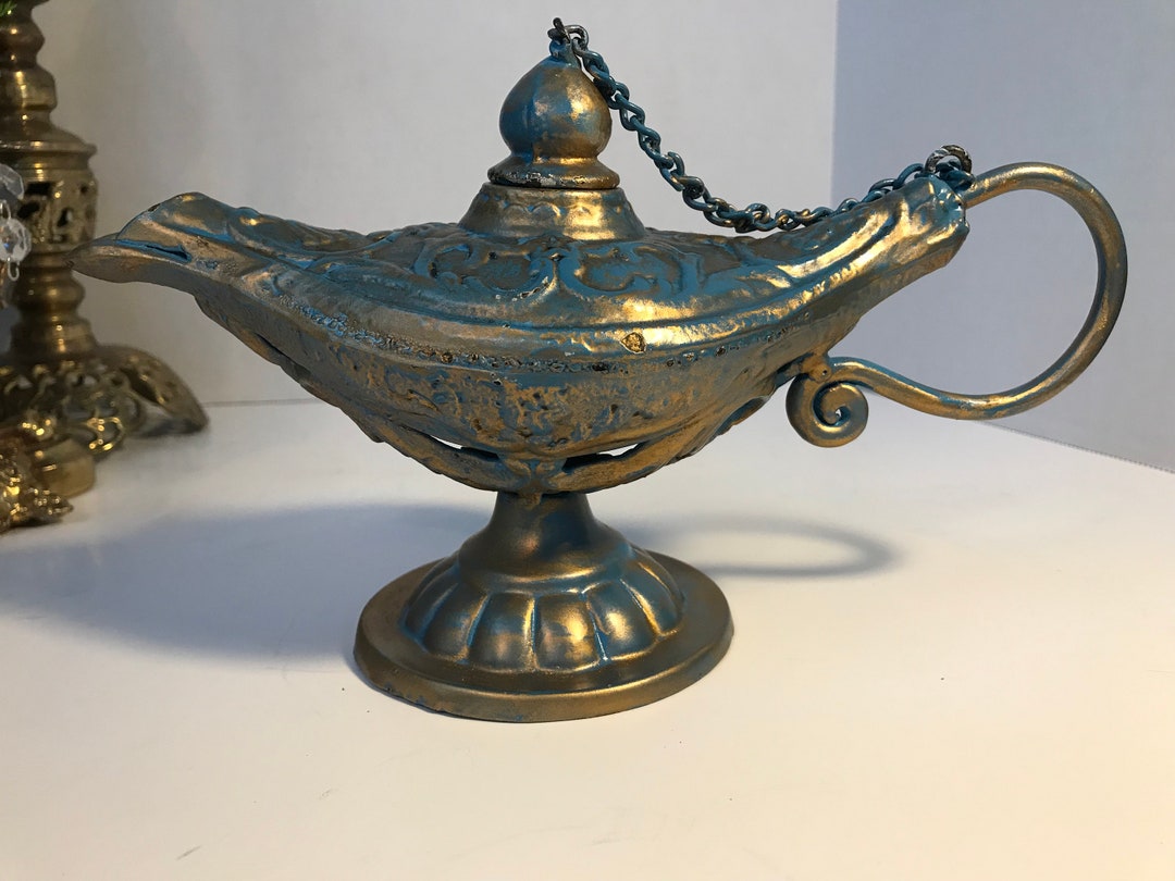 Vintage Cast Iron Genie Lamp, Vintage Painted Cast Iron Genie Lamp