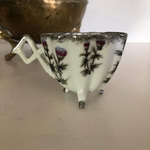 Vintage demitasse teacup, vintage petite white floral teacup with angled handle, Vintage china petite teacup, Vintage porcelain small teacup