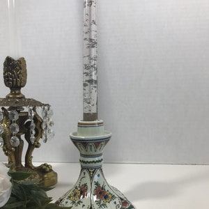 Vintage Delft hand painted ceramic candle holder, Delft signed ceramic Taper Candle Holder with vintage Lucite candle, Vintage Delft pottery