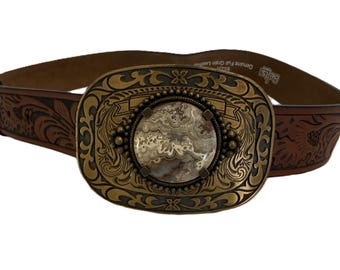 Vintage 1980’s Peacock Buckle leather belt Vintage 1980 main image 4