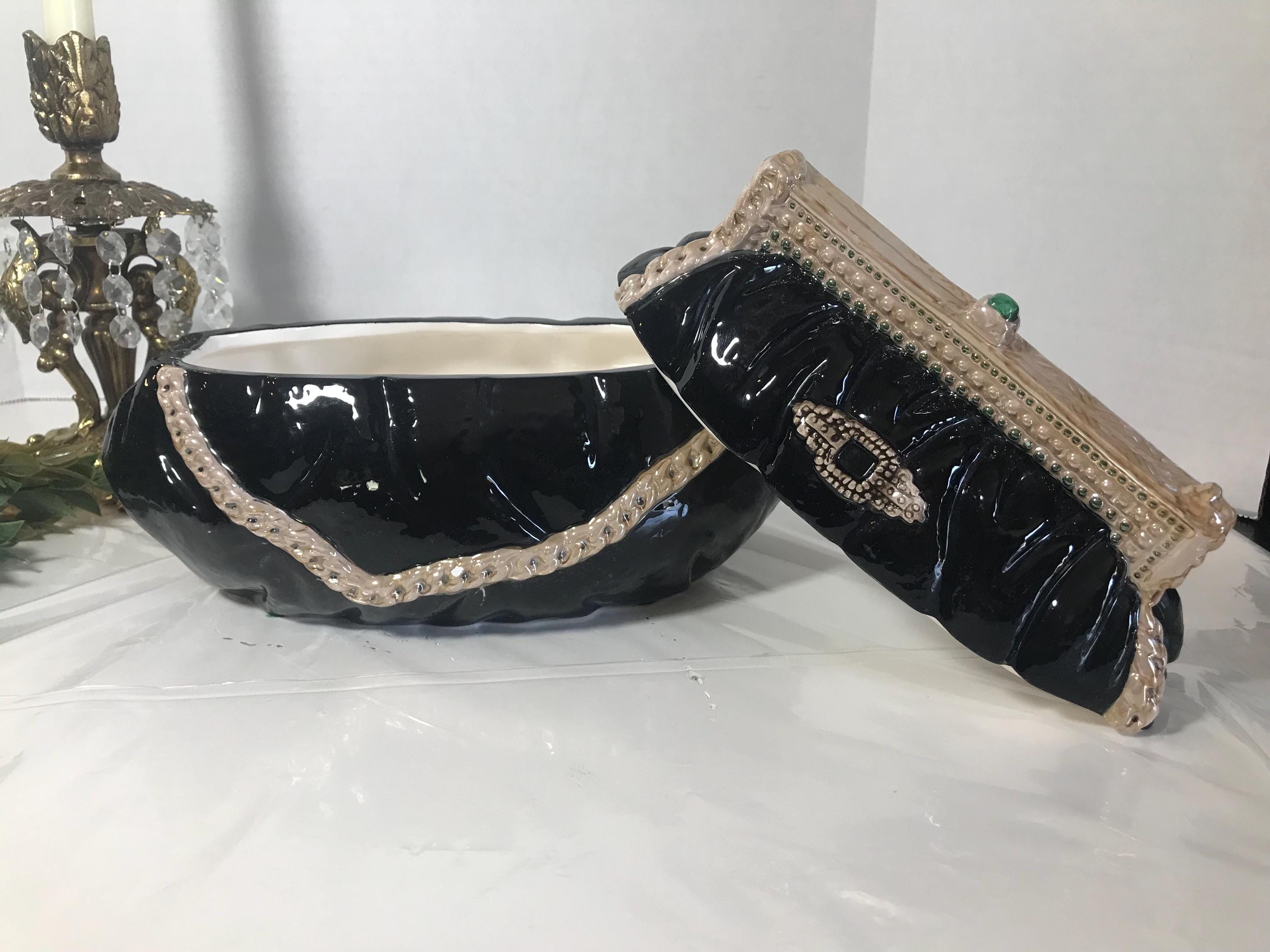 Vintage Ceramic Handbag Cannister, Black Vintage Purse