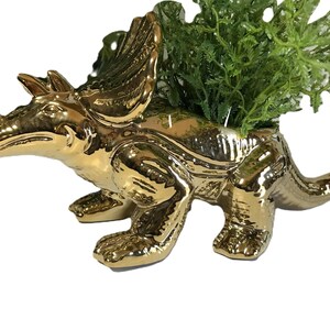 Unique ceramic Dinosaur planter, metallic ceramic cubism style Dinosaur planter, modern cubed dinosaur small planter, Jara style dinosaur