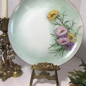 Vintage hand painted ceramic plate, signed, Vintage hand painted floral porcelain cabinet plate, Vtg hand painted artist signed wall plate