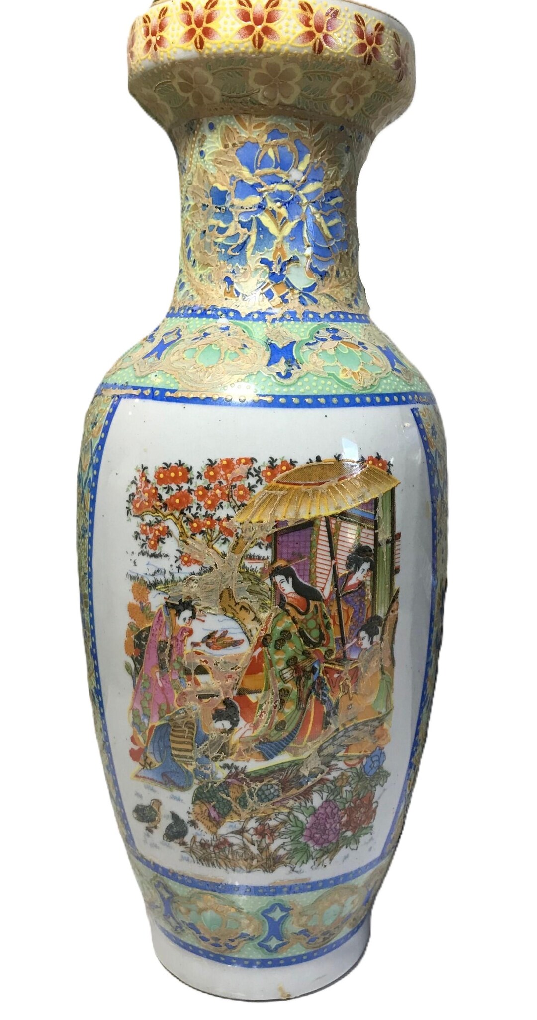 Vintage Ceramic Chinoiserie Style Hand Painted Porcelain Japanese Vase ...