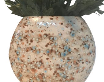 Vintage Mid-Century speckled narrow oval shaped studio pottery splatter vase.