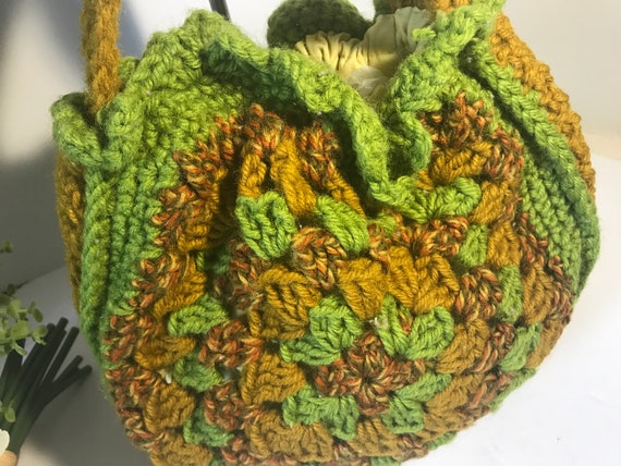 Vintage 1970s hippie knit handbag purse, 70s Vint… - image 5