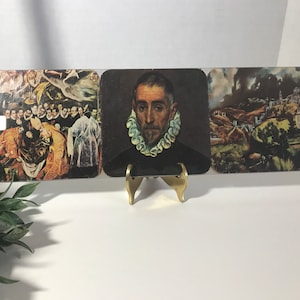 Vintage coaster set, Olias del Rey Toledo vintage coasters, Collections d&#39; Arte coaster Set, Spain vintage religious coaster set in package