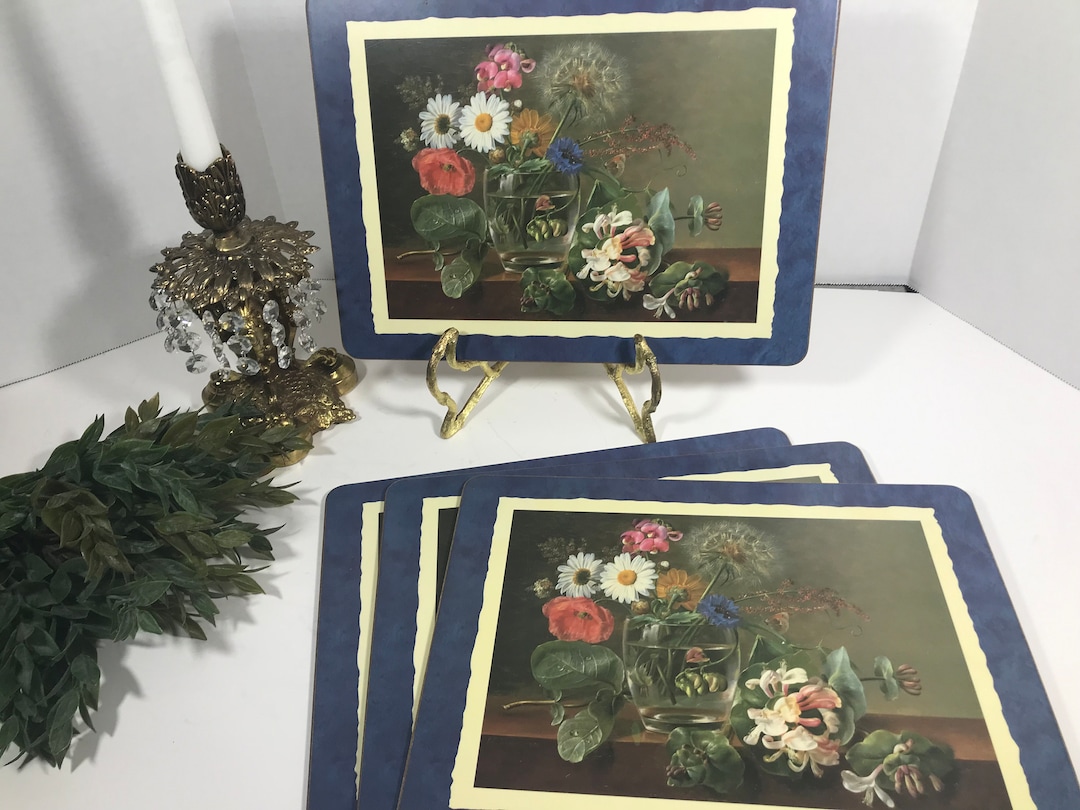 Vintage Pimpernel Placemats, Vtg Pimpernel Blue Still Life Scene Cork