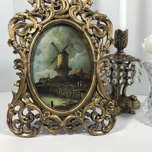 Elegant Gold Framed Art, Ornate Gold Toned Frame With Print of Vintage ...