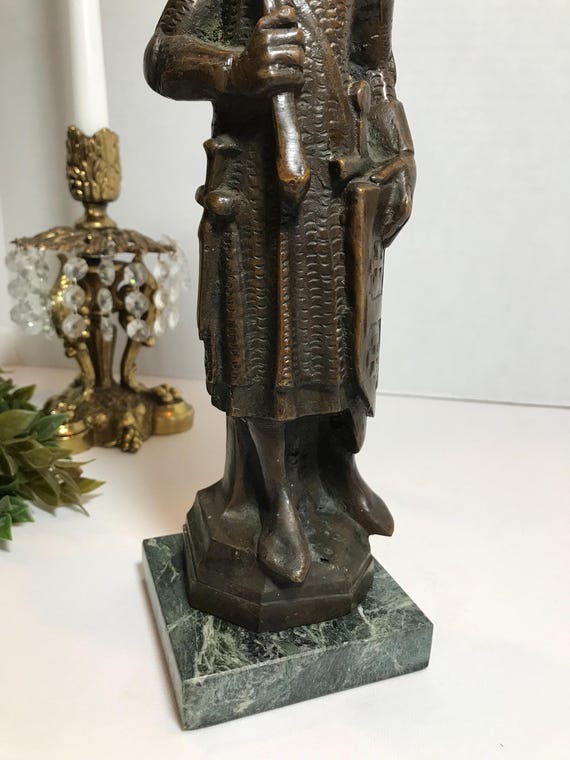 ブロンズ ゲルマン戦士彫像 黒大理石台座 - 大理石台座 ブロンズ像