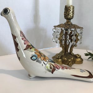 Vintage colorful modern designed ceramic hand painted bird, Mexican art pottery floral hand painted bird, Mexico Tonala ceramic pottery bird