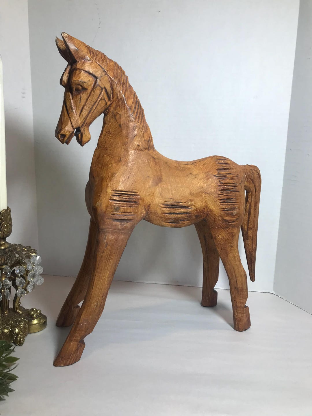 Vintage Carved Wood Horse Sculpture, Antique Wood Carved Large 17 ...