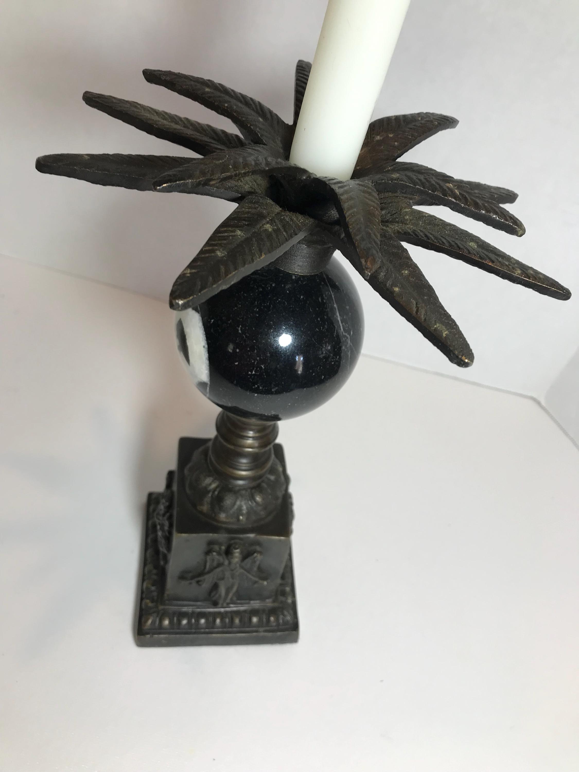 20世紀のヴィンテージブロンズと大理石の壷型パームキャンドルホルダー