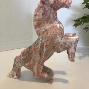 Vintage stone carved horse sculpture, pink onyx unique horse statue, pink stone horse sculpture, elegant horse statue, equestrian decor