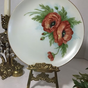 Vintage hand painted ceramic plate, signed, Vintage hand painted floral porcelain cabinet plate, Vtg hand painted artist signed wall plate